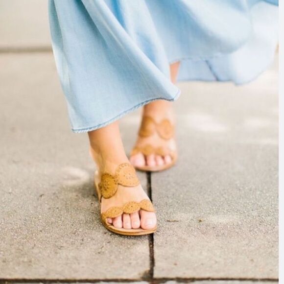 Jack Rogers Leather Lauren Slide Sandal Floral Shaped Low Stacked Heel - Picture 1 of 14